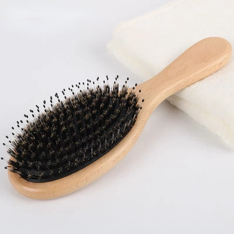 

Natural Boar Bristle Hair Brush Bamboo Handle Hair Comb Anti-static Scalp Massage Comb Gasbag Detangling Hair Brush Styling Tool