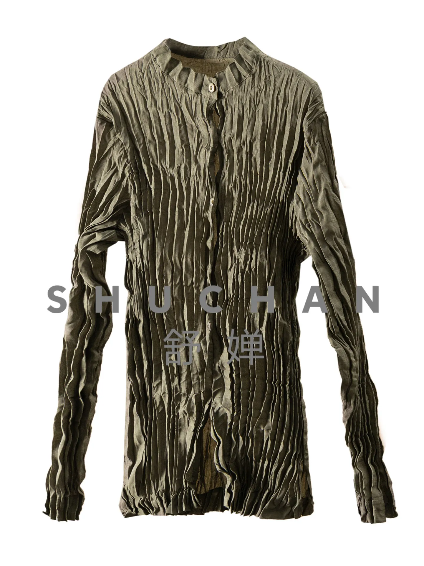 

Designer Miyake Three-dimensional Wrinkled Stand-up Collar Shirt Women's 38J5 Blusas Mujer De Moda 2026