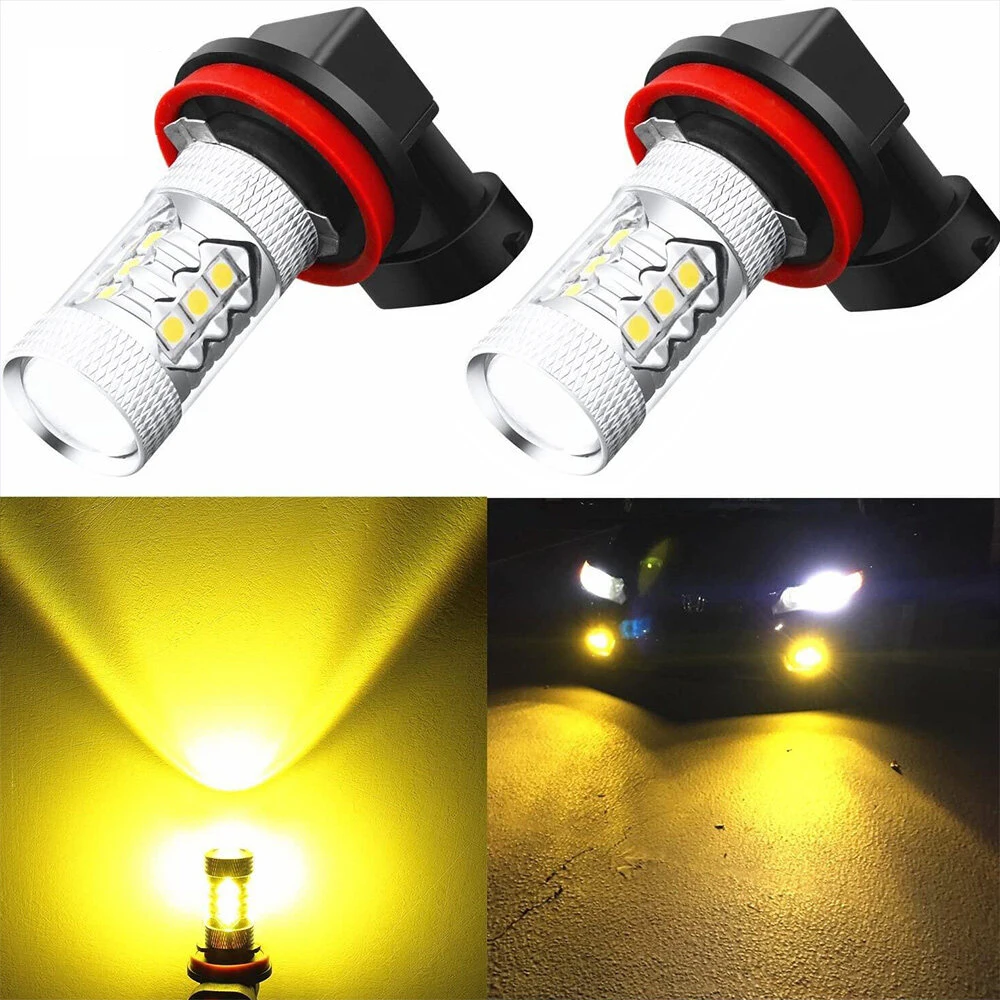 2pcs Yellow Car Fog Lights LED Headlights 4000K 6000K 1000LM H11 Connect DRL Lamp H8/H9 Bulbs Car Accessories