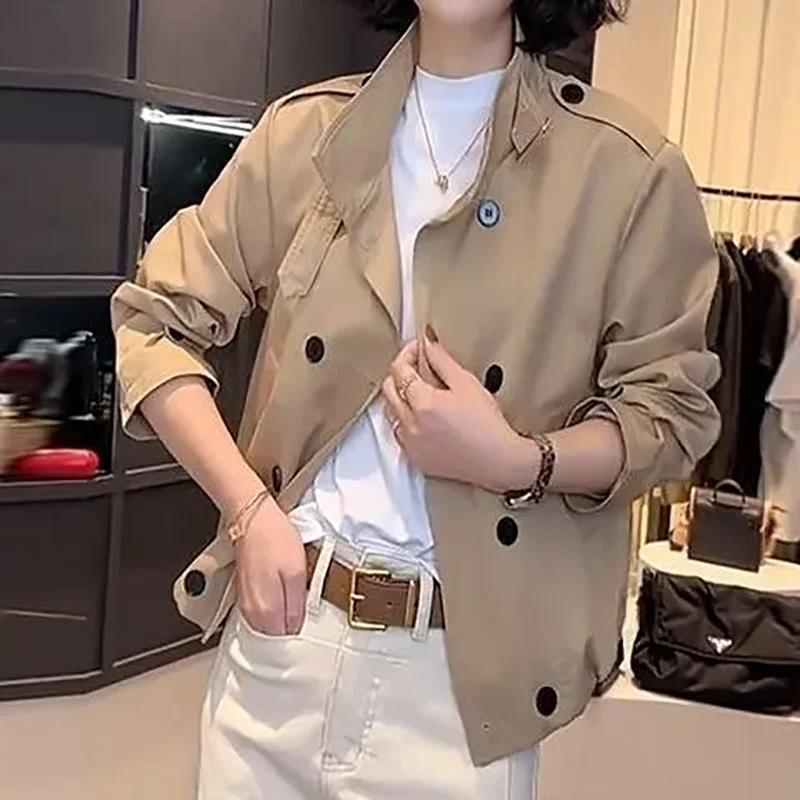 High-End Casual Short Trenchcoat Jacket Outwear Women 2026 Spring New Loose Slimming All-match Fashion Stylish Collar Coat Tops