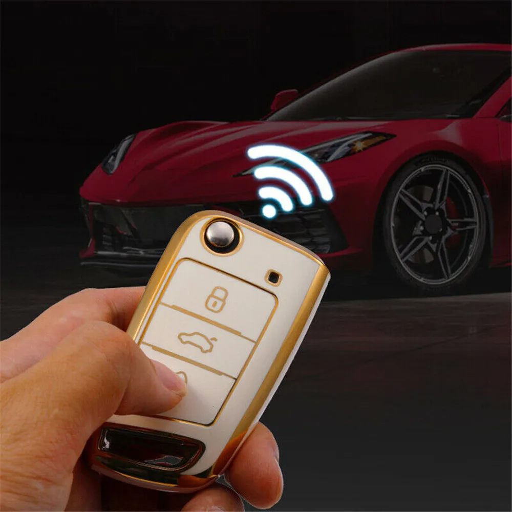 TPU Fiber Car Flip Remote Smart Key Fob Case Cover Shell Keychain Ring Holder For VW Golf MK7 Polo MK6 SEAT Leon Accessories