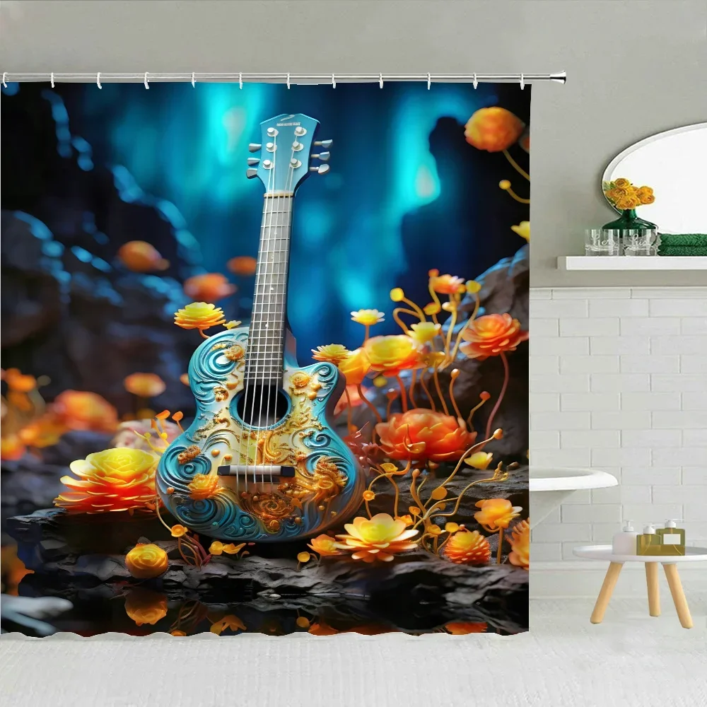

Antique Guitar Shower Shower Curtain for Quarto Curtains in the Bathroom Accessories Set Folding Partition Bath Bedrooms Ho.