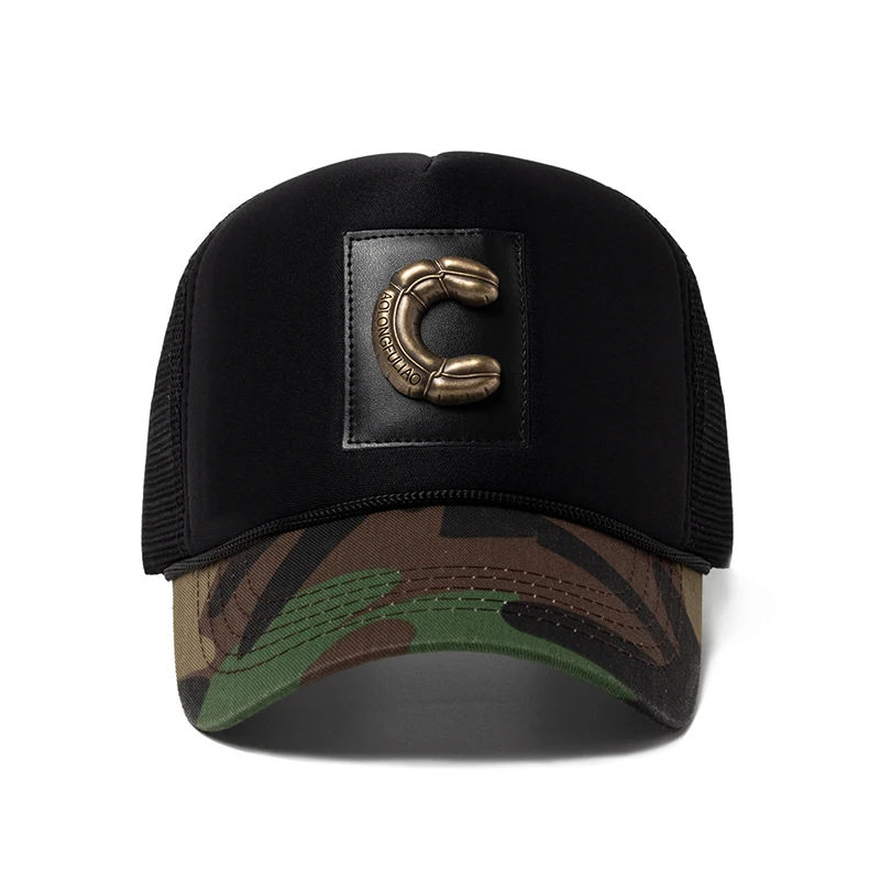 CNTANG letnia męska kamuflaż czapka z daszkiem moda Leter Mesh Sun Hat Snapback Outdoor Sports oddychająca czapki Trucker dla mężczyzn