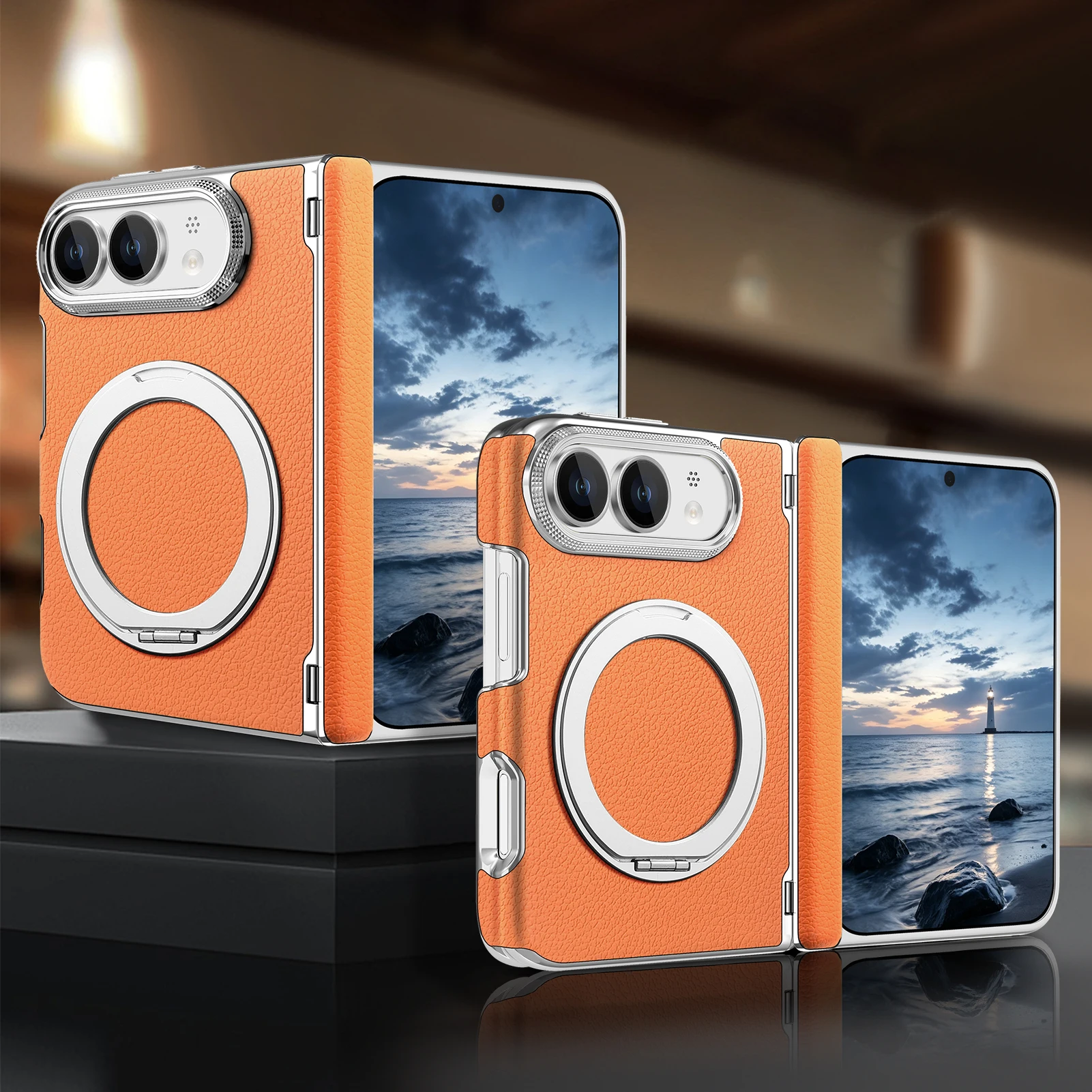 For iPhone Ultra 18 Fold Case Luxury Leather Matte Magnetic Rotating Bracket Shockproof Protection Hard Back Cover Accessories