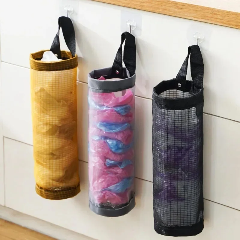 1/2/3/4Pcs Wall-Mounted Bag Dispenser- Kitchen Organizer Nylon Storage Pouch With Metal Grommets For Pantry/Laundry