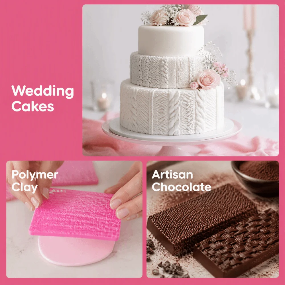 4PCS Silicone Fondant Mold Sweater Pattern Nonstick Fondant Impression Mat Knitted Texture Knitting Texture Mold