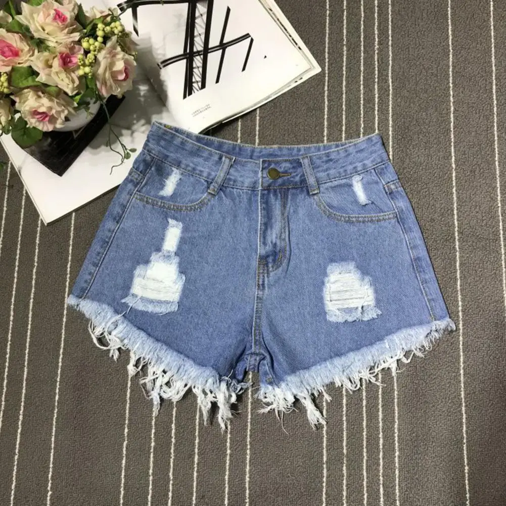Women Shorts High Waisted Cut Off Denim Shorts Ripped Distressed Frayed Hem Jeans Shorts Lady Summer Stretchy Hot Short Pants
