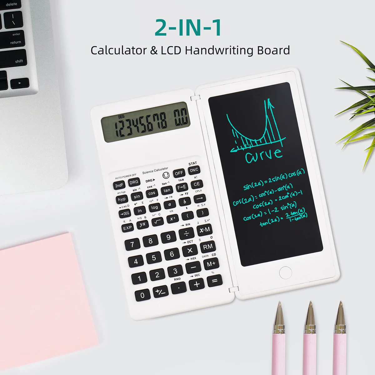 2-In-1 Foldable Scientific Calculator & 6 inch Writing Tablet 10-Digit Function LCD Display For College Office Student Teacher