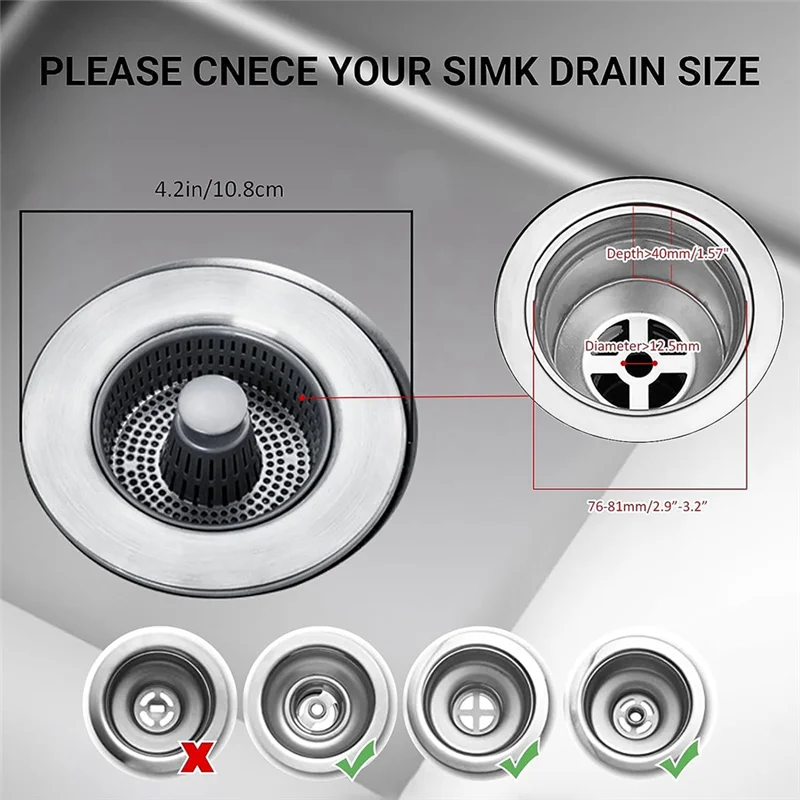 

A75P-Stainless Steel Kitchen Sink Drain Strainer And Stopper Combo Press Type Sink Seal Filter Plug Easy Install