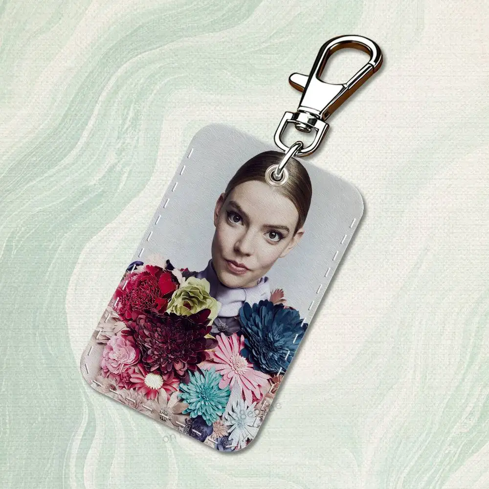 Anya Taylor J-Joys Custom Access Card Case Leather Card Holder Keychain Key Ring Transportation Card Case Gifts