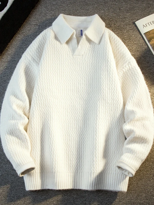 

Зимний утепленный повседневный вязаный свитер с воротником-стойкой, однотонный, теплый топ для мужчин, комфортный, мягкий, из смесового полиэстера