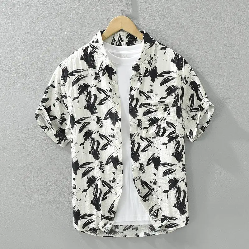 

Printed Short Sleeve Mens Breathable Linen Top Casual Comfortable Non-iron Treatment Daily Wear Other Material Composition