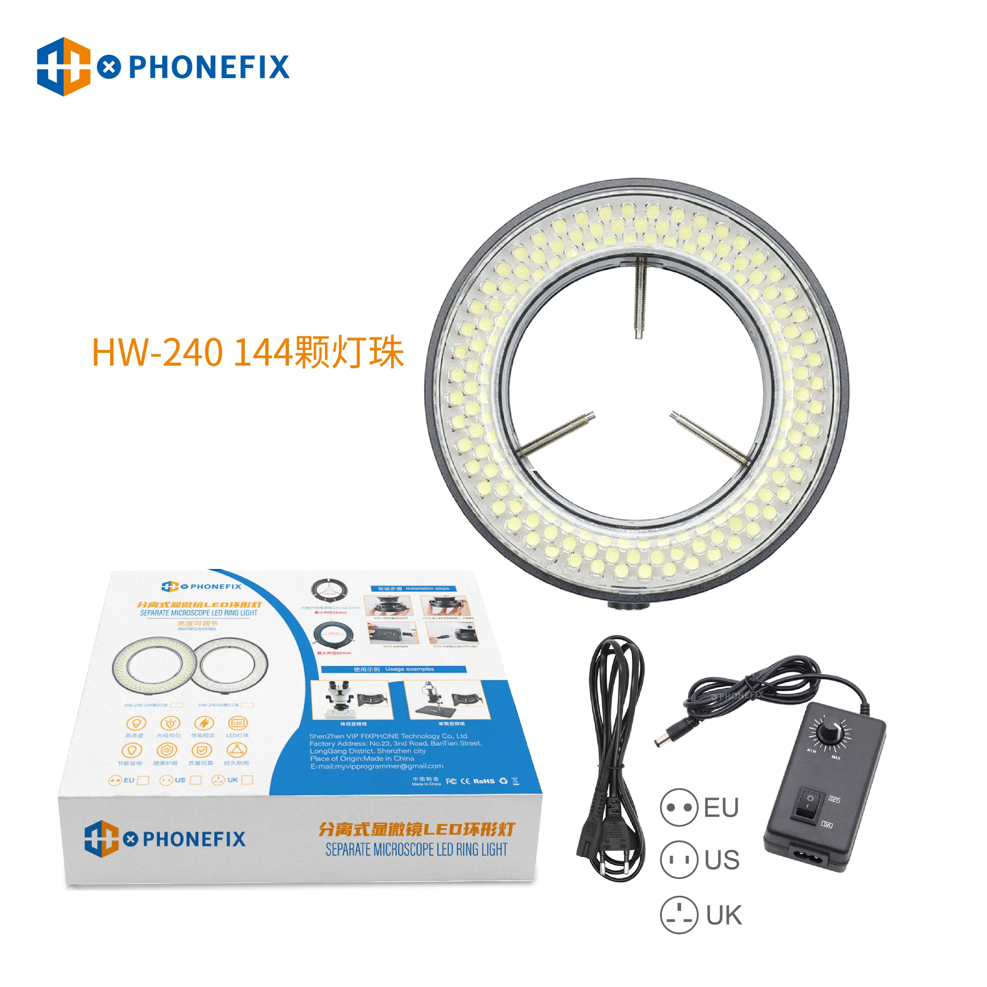 Adjustable 144 LED Ring Light illuminator Lamp For Industry Stereo Microscope Digital Camera Magnifier with AC Power Adapter
