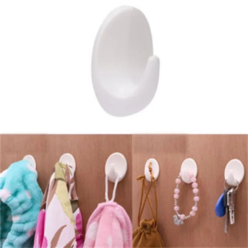 20/10pcsHook White Plastic  Hook  Kitchen Bathroom Sticky Holder Wall Door Hook White Plastic Oval Self Adhesive Hanger