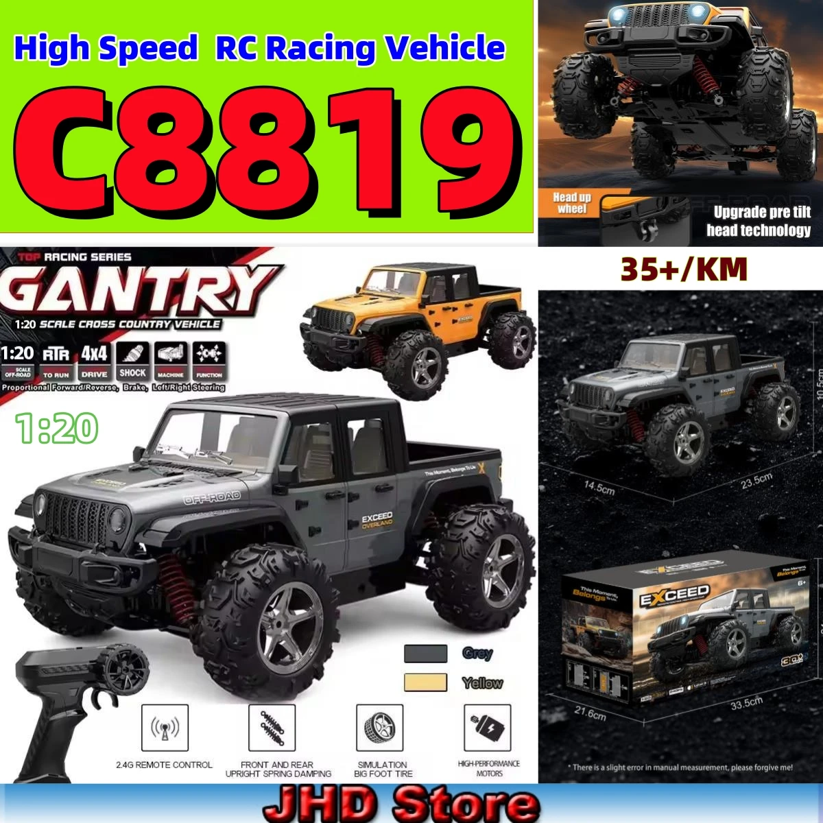 JHD For 2025 New JJRC C8819 1/20 Full Scale High Speed Remote Control RC Racing 4WD Climbing Remote Control Toy Off Road Vehicle