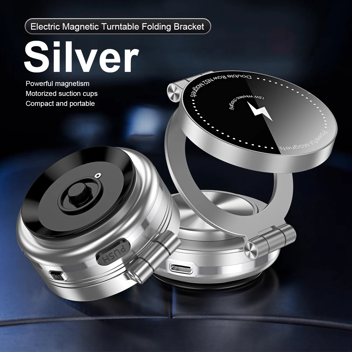 

Magnetic Car Phone Holder with Wireless Charger 360 degree Swivel Vacuum Suction Cup Bracket for Universal Car Dashboard