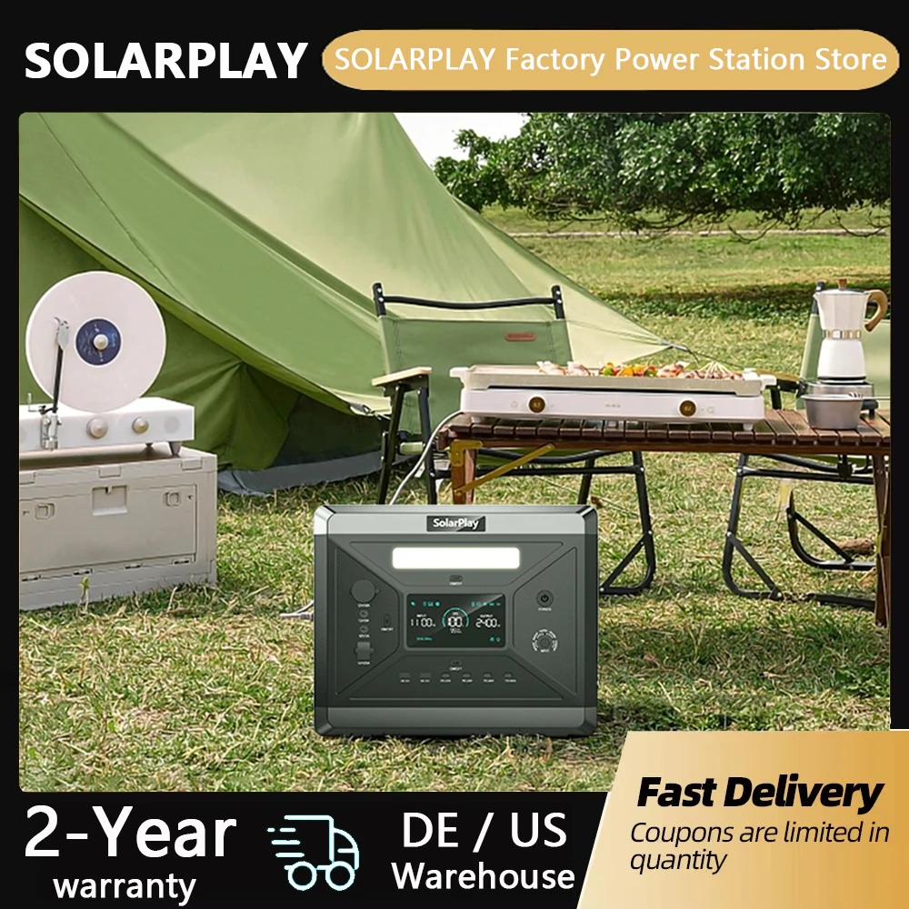 SOLARPLAY Q2501 Portable Power Station 2160WH LiFePO4 Battery with 2400W (4800W Peak) AC Output Solar Generator for Garden Party