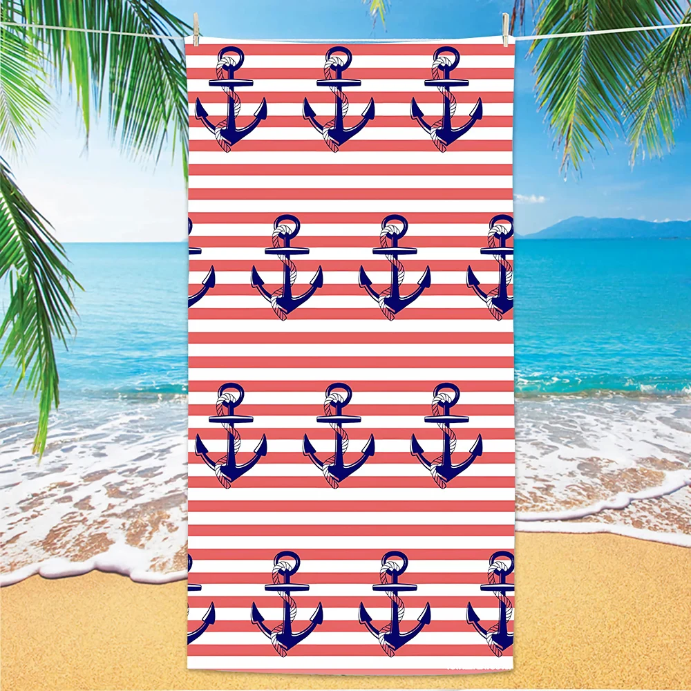 

Nautical Pattern Beach Towel, Digital Printing Thin Quick-Dry Anti-Sand Microfiber Lightweight for Swim Yoga Travel Gym Gift