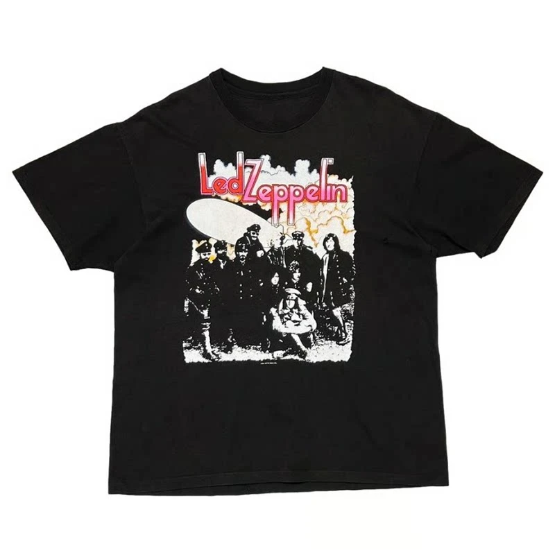 Hot Summer LED ZEPPELIN Multi-color White Light Winter Retro Pattern Printed American Cotton Short-Sleeved T-Shirt for Men