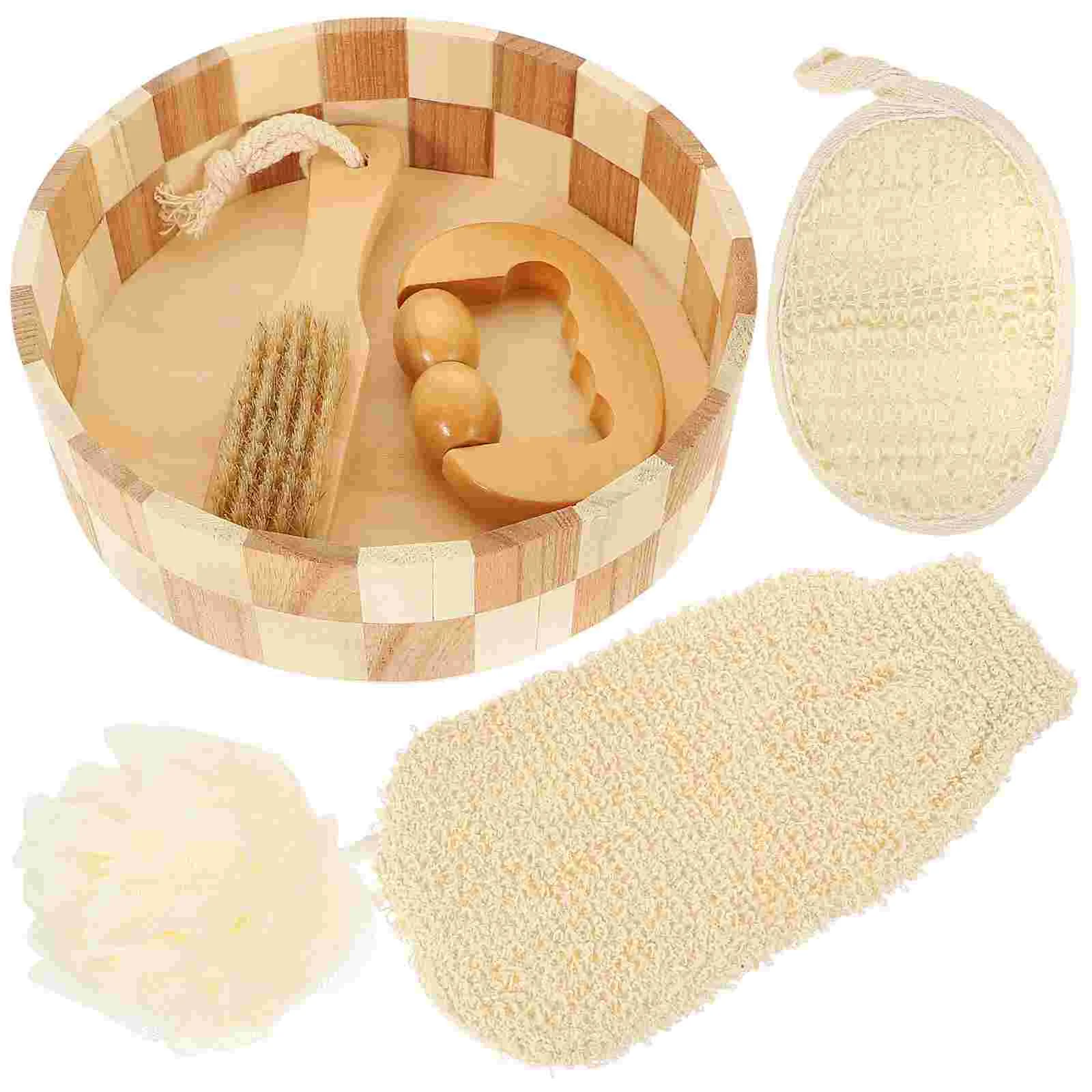 Bath Set Ball Balling Gloves Scrubber Product Suite Body Exfoliating Tool Kit Wood Shower Cleaning