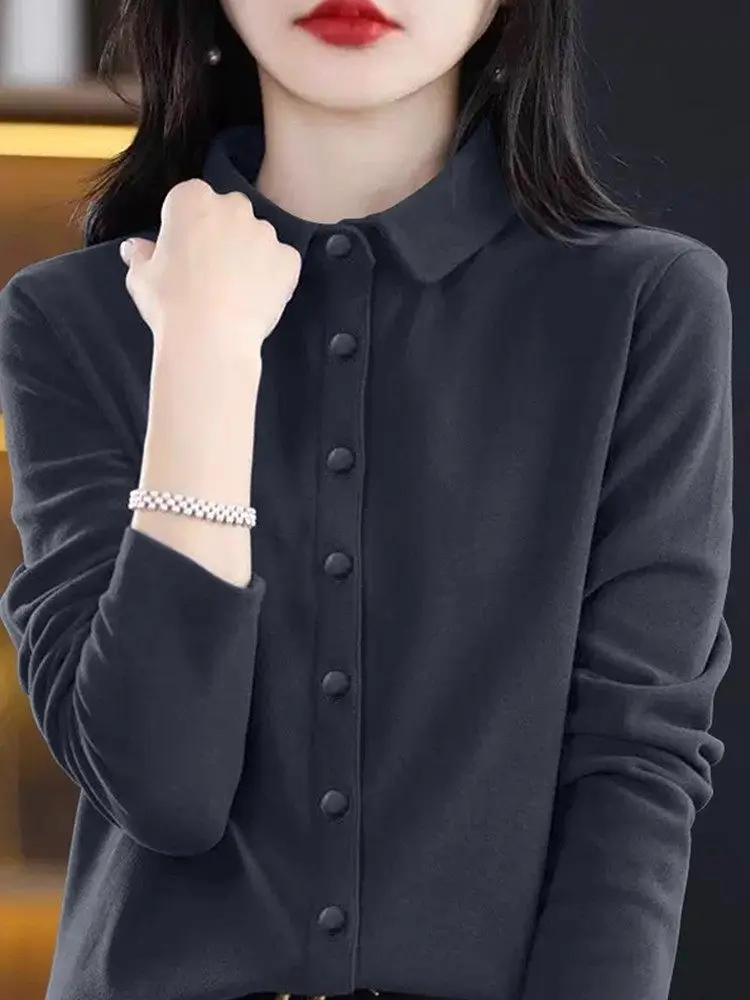 

Женская утепленная футболка с длинным рукавом в корейском стиле, с начесом, для повседневной носки, с уникальным дизайном, базовая модель