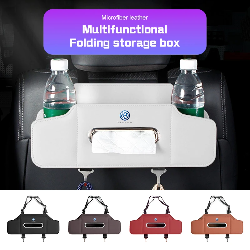 

Foldable Car Seat Back Storage Box Tissue Cup Phone Organizer For VW R Logo ID3 4 POLO Passat B7 B8 CC Golf 5 6 7 Touareg Tiguan