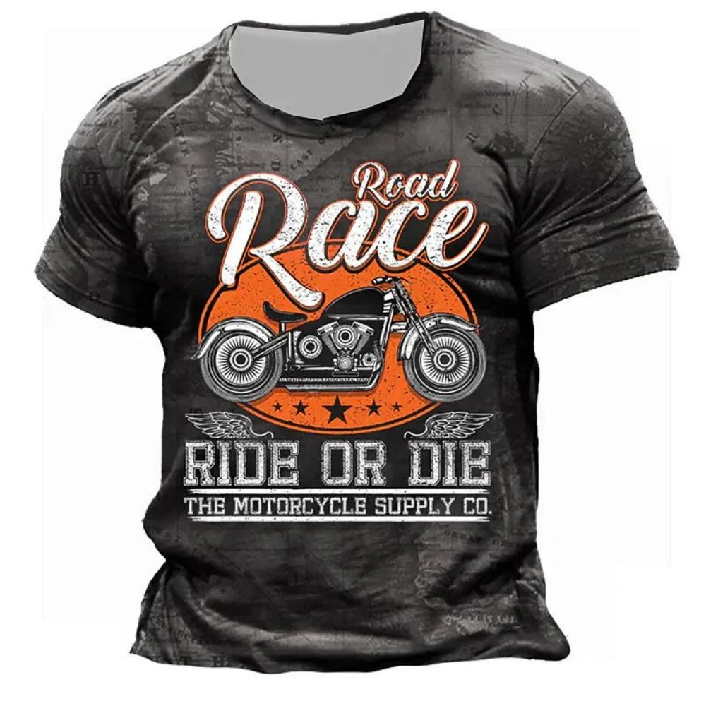 

Retro Men's T-Shirt Motorcycle Pattern 3D Print Men's Short Sleeve Fashion Casual Tees Outdoor Street Comfortable Men's Clothing