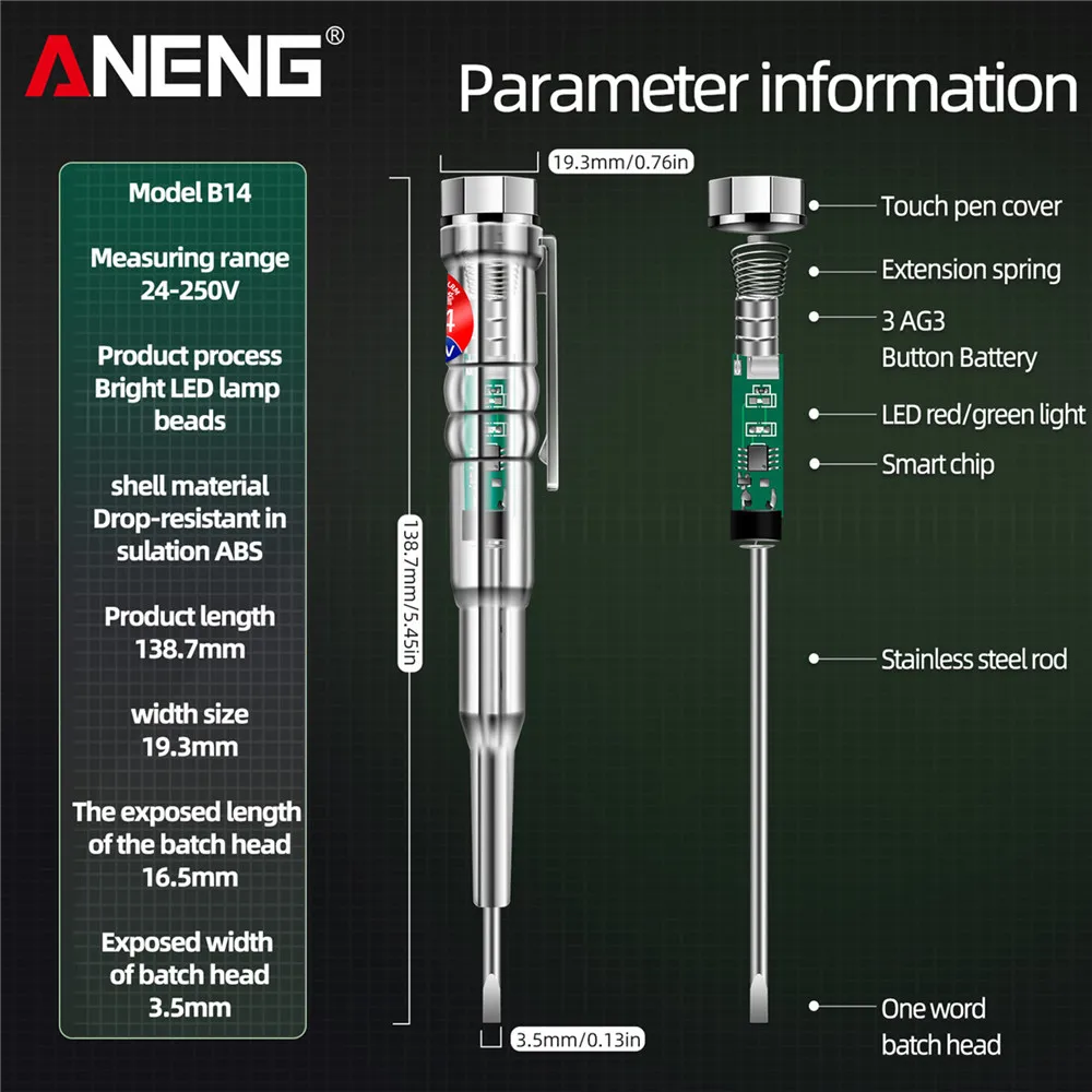 B14 Intelligent Induction Power Voltage Detector Pen 24-250V Circuit Tester Electrical Screwdriver With Indicator Light Sensor