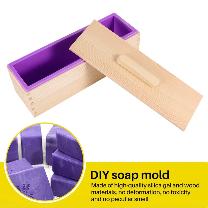 Piezas de herramientas, molde de jabón de madera Rectangular con cubierta de revestimiento de silicona, herramienta de molde de jabón para pan