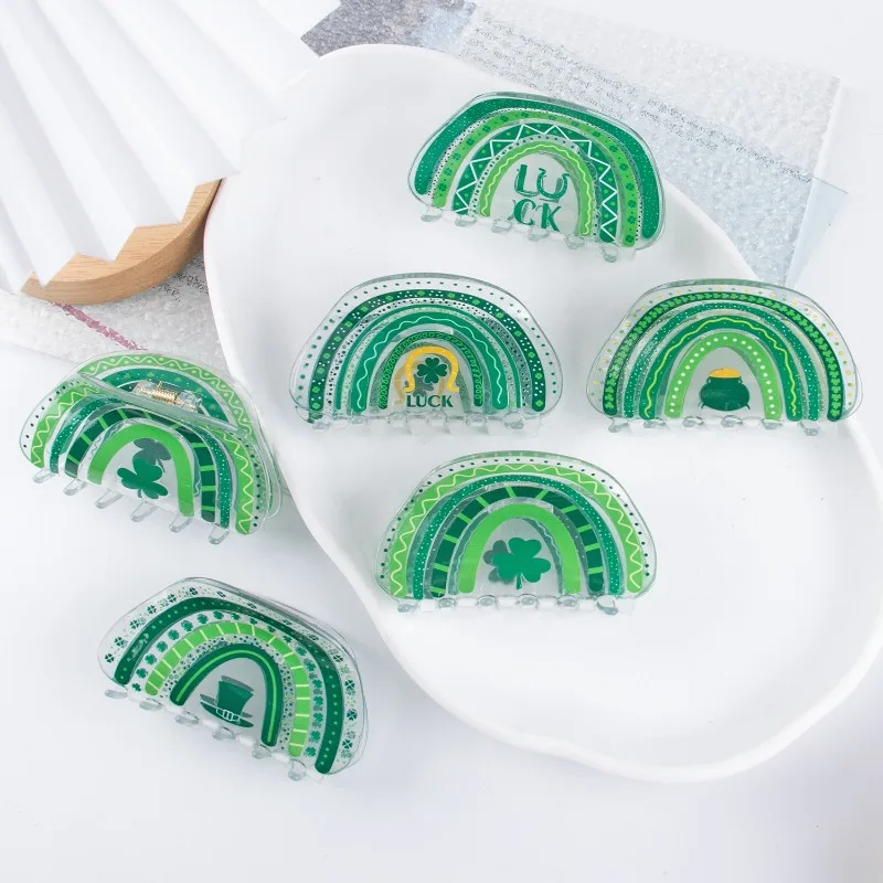 Clover Saint Patrick's Day Hair Clip PVC Luck Semi-Circular Printed Grab Clip