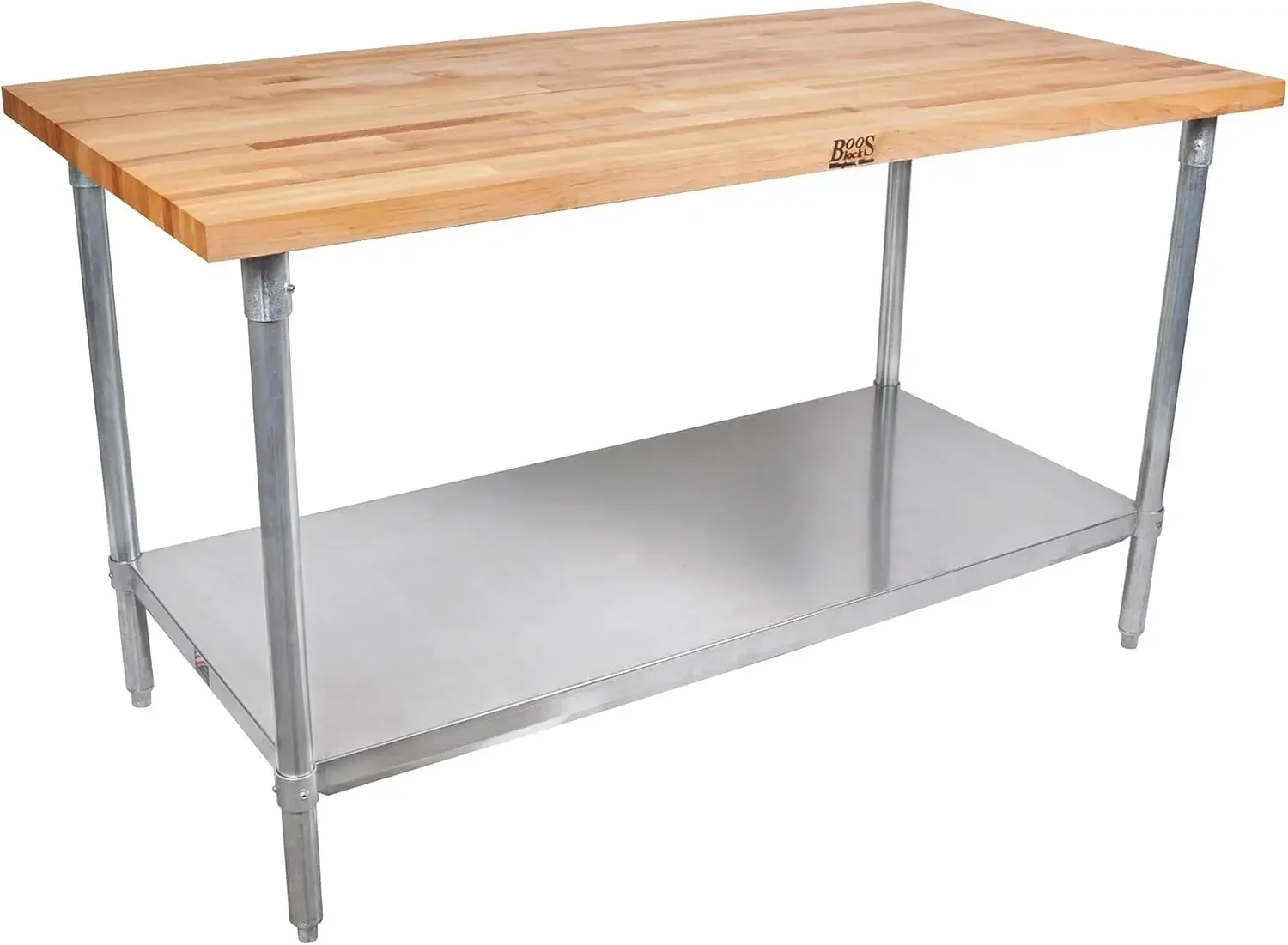 John Boos Maple Wood Counter Top Cutting Board Work Table Island with Adjustable Lower Shelf, 60 x 30 x 1.5 Inch, Galvanized