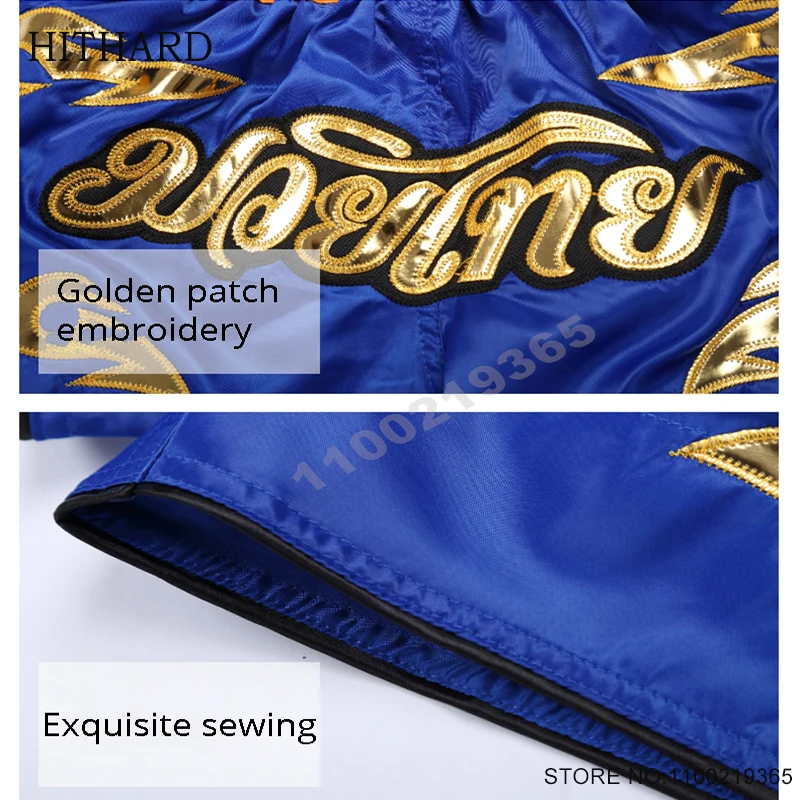 الملاكمة التايلاندية السراويل الكلاسيكية الرجعية ركلة الملاكمة سروال التدريب الرجال النساء الاطفال صبي فتاة التايلاندية التطريز كيك بوكسينغ قفص القتال قصيرة