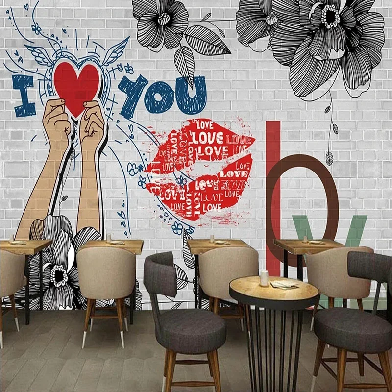 

Custom Any Size 3D Mural Wallpaper Brick Love Hand Painted Background Wall Modern Decorative Art Tapety Papel De Parede Tapety