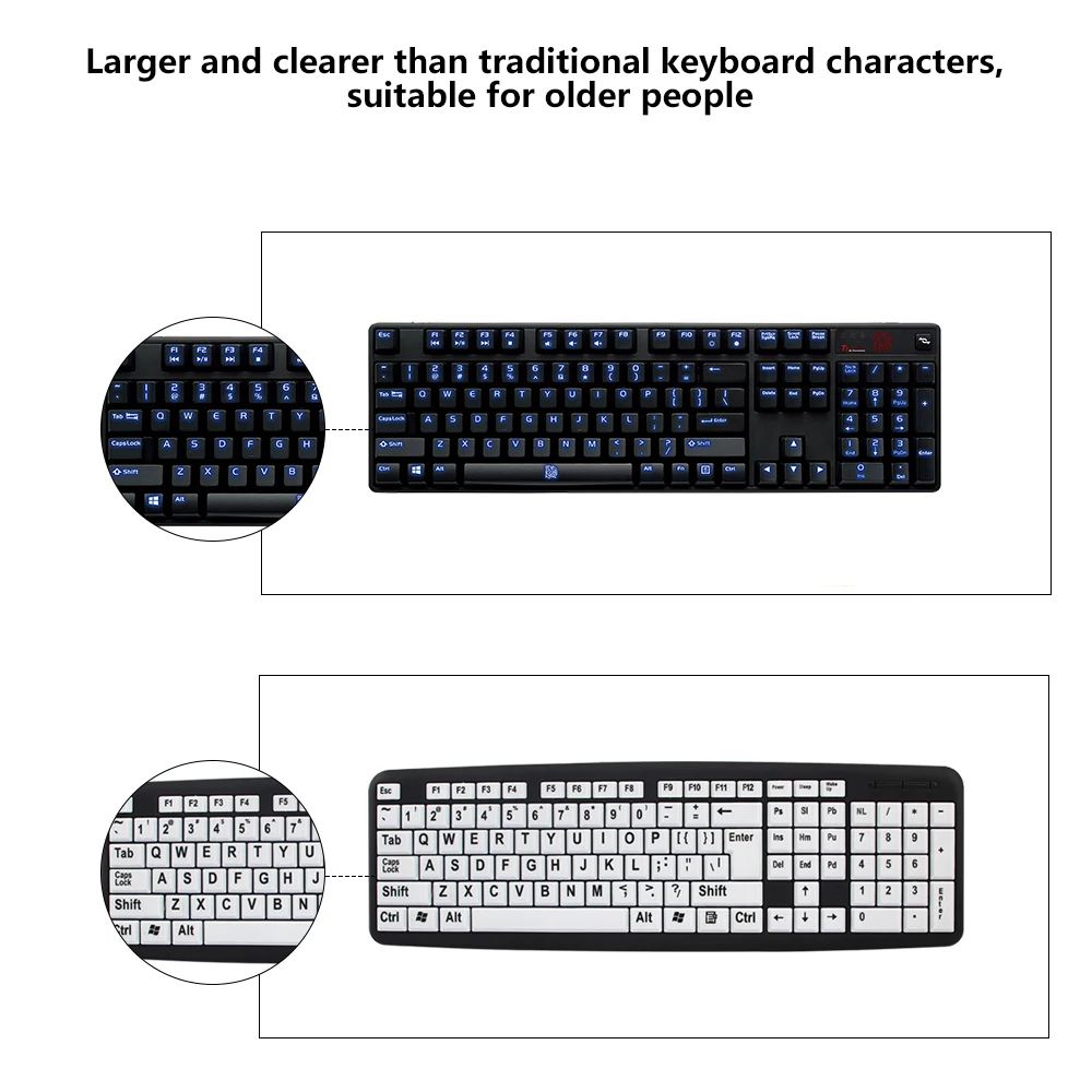 

Large Bold Print USB Wired Elderly Keyboard 107 Keys Plug-and-Play Waterproof Dustproof for Low Vision Seniors Daily Use Gifts