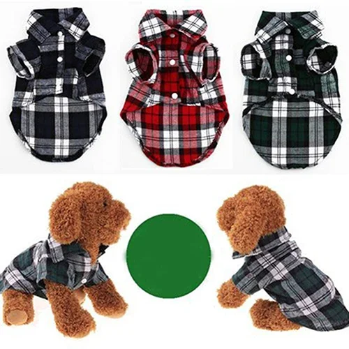 Pet Clothes Dog Shirts British Style Plaid Warm Fleece Thicken CoatWith Traction Ring for Small Medium Puppy Chihuahua Clothing