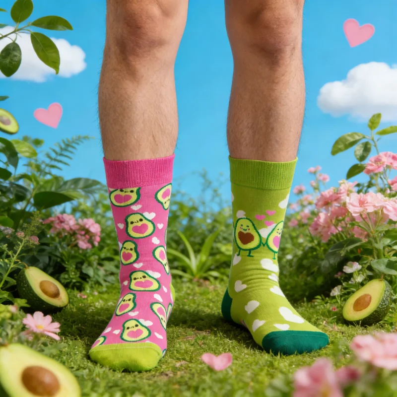 

1 pair Trendy Ins Style Avocado Love Pattern Socks ,Unmatched Couple Socks Casual Streetwear