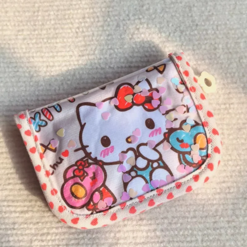 Retro Sanrio Anime Hello Kitty Love Sands Zero Wallet Pvc Card Bag Cartoon Mini Storage Bag Fresh Small Bags regali per ragazze