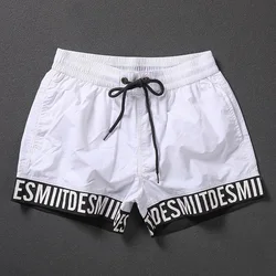 Shorts esportivos leves de secagem rápida masculinos, calção de praia, shorts de treinamento de ginástica, borda leve com letras, verão, novo, 2024