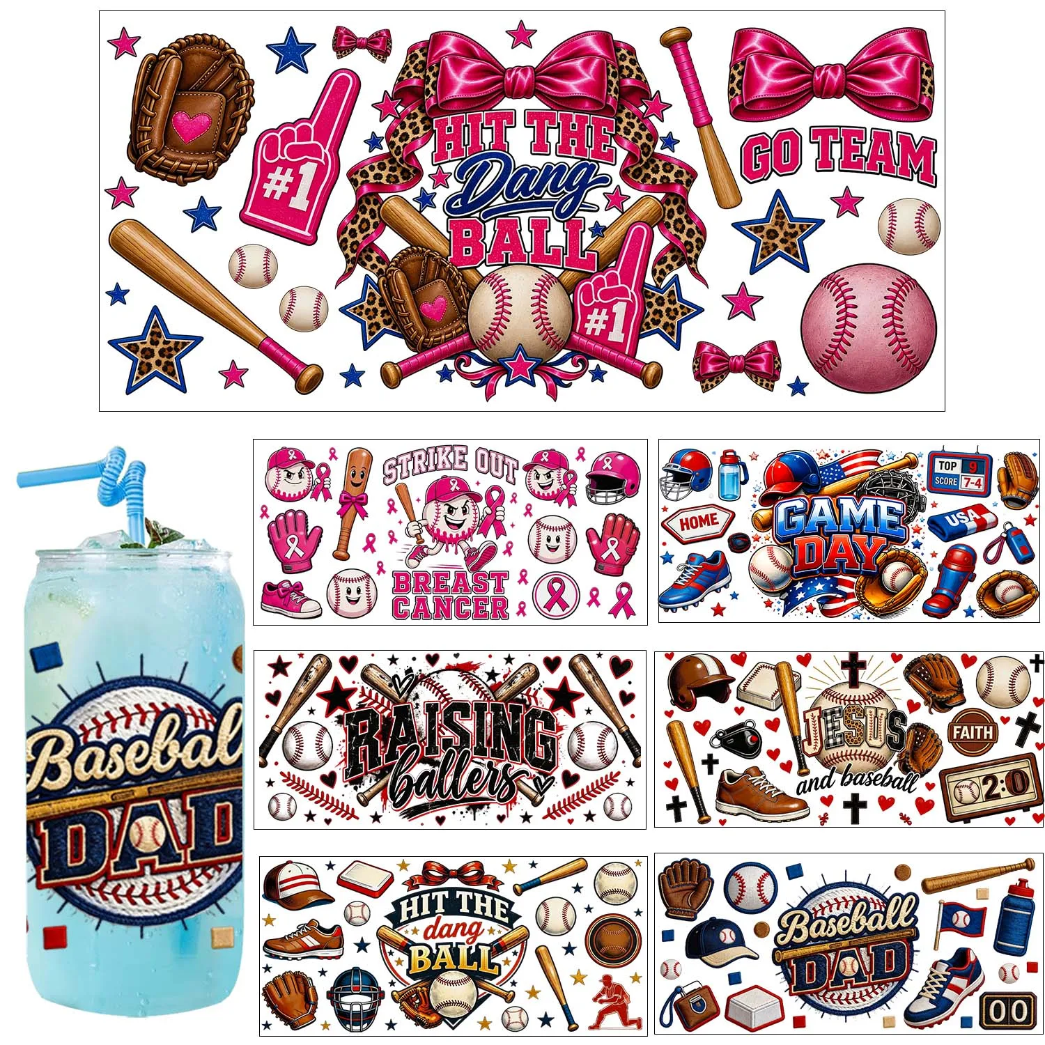 Game Day Best Dad Style 16oz UV DTF Transfer Waterproof Sticker DIY Decals 3D transfers uvdtf stickers 16oz uv dtf cup wraps