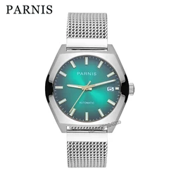 Parnis 40mm Men's Watch NH35 Automatic Green Black Gradient Color Dial Sapphire Crystal Stainless Steel Case