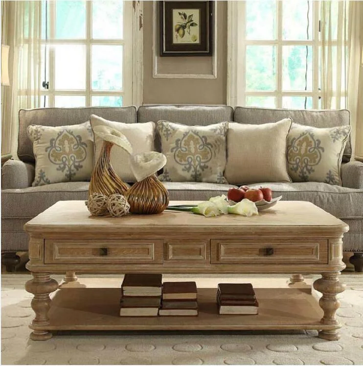 Antikes Couchtisch-Set aus massivem Holz für Wohnzimmermöbel