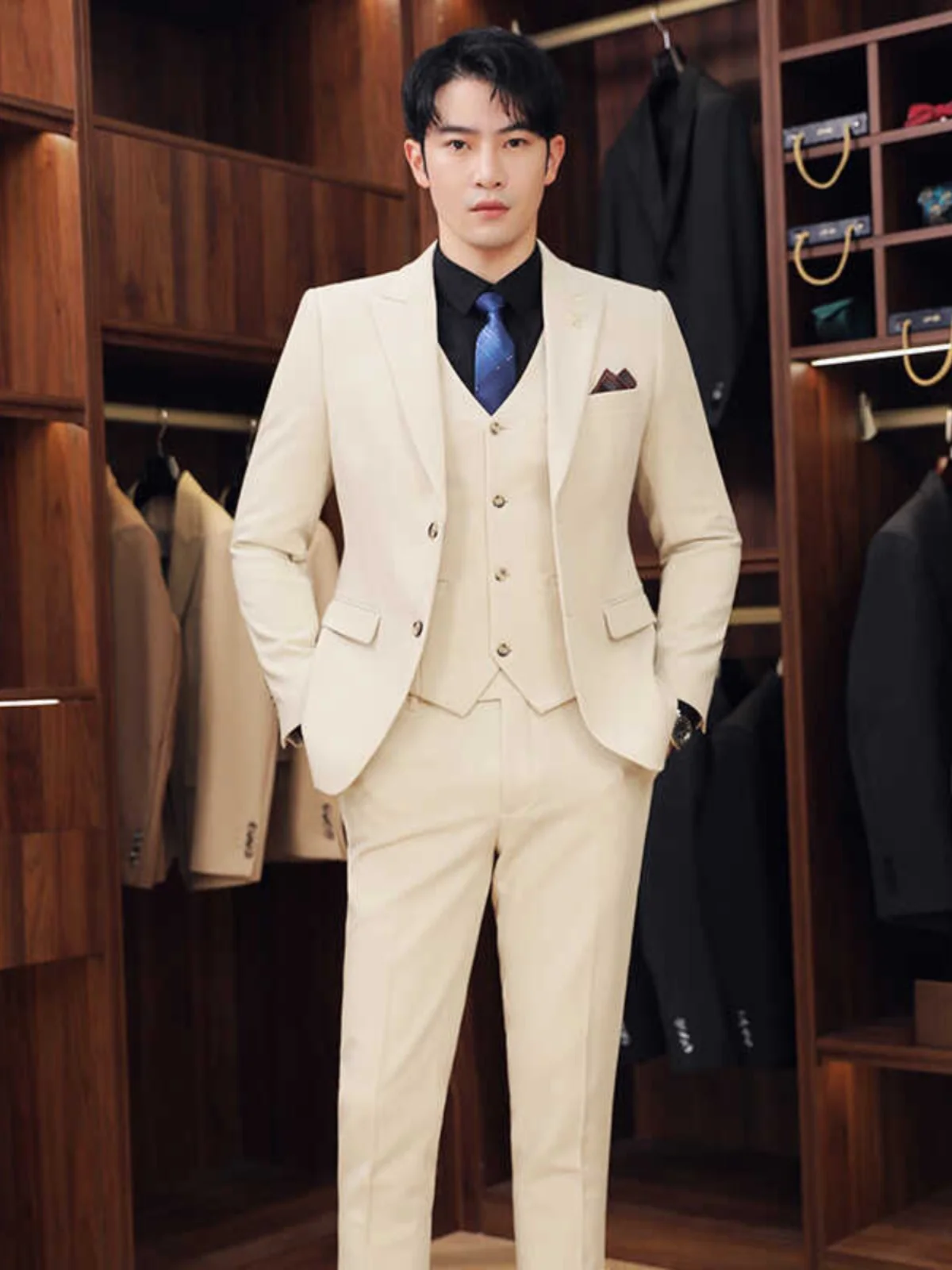 

New Men's Tee-Piece Casual Suit Stand Fit Faion Urban Sle Polyester Blend Spring Autumn Korean Version omsmen Dr