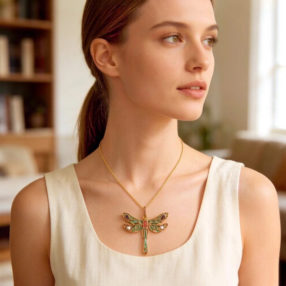 Necklace Golden Dragonfly Summer Brand New Fine Jewelry Europe 925 Sterling Silver Gift For Women