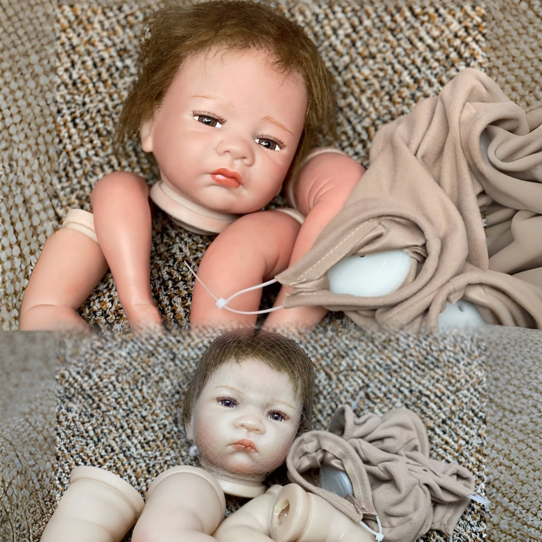 2 Styles Open Eyes Kit Reborn With Rooted Hair Unassembled Painted Skin Reborn Doll Kits Lifelike Newborn Baby Doll