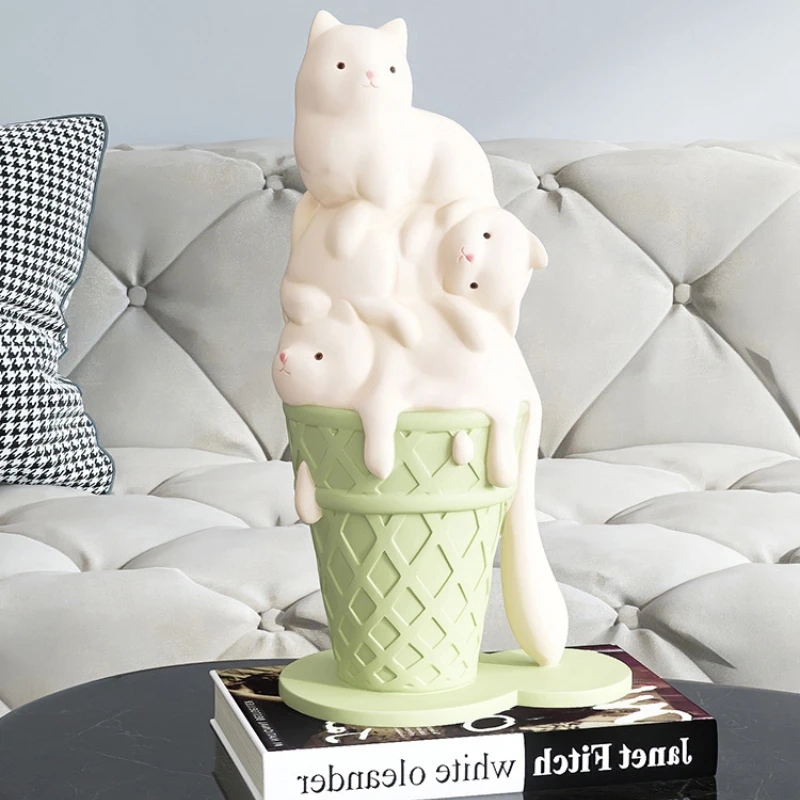 Ice Cream Cat Sculpture Cute Modern Home Decoration Living Room Ornaments Creative Resin Crafts Best Gift