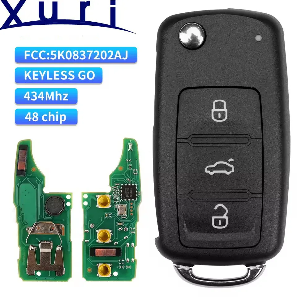 

Xuri Keyless go 5K0837202AJ /202E 3T0837202N ID48 3 Buttons Remote Key for VW Caddy Eos Golf Jetta Beetle Polo Tiguan Touran