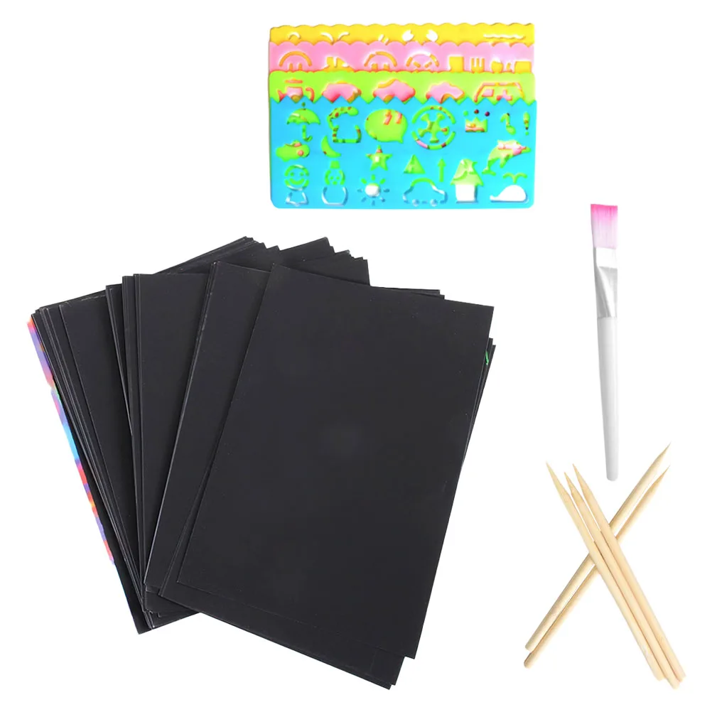 

Scratch Painting Set Crafts for Kids Black Cards Wooden Tools Kits Sheet DIY Projects Creative Gifts