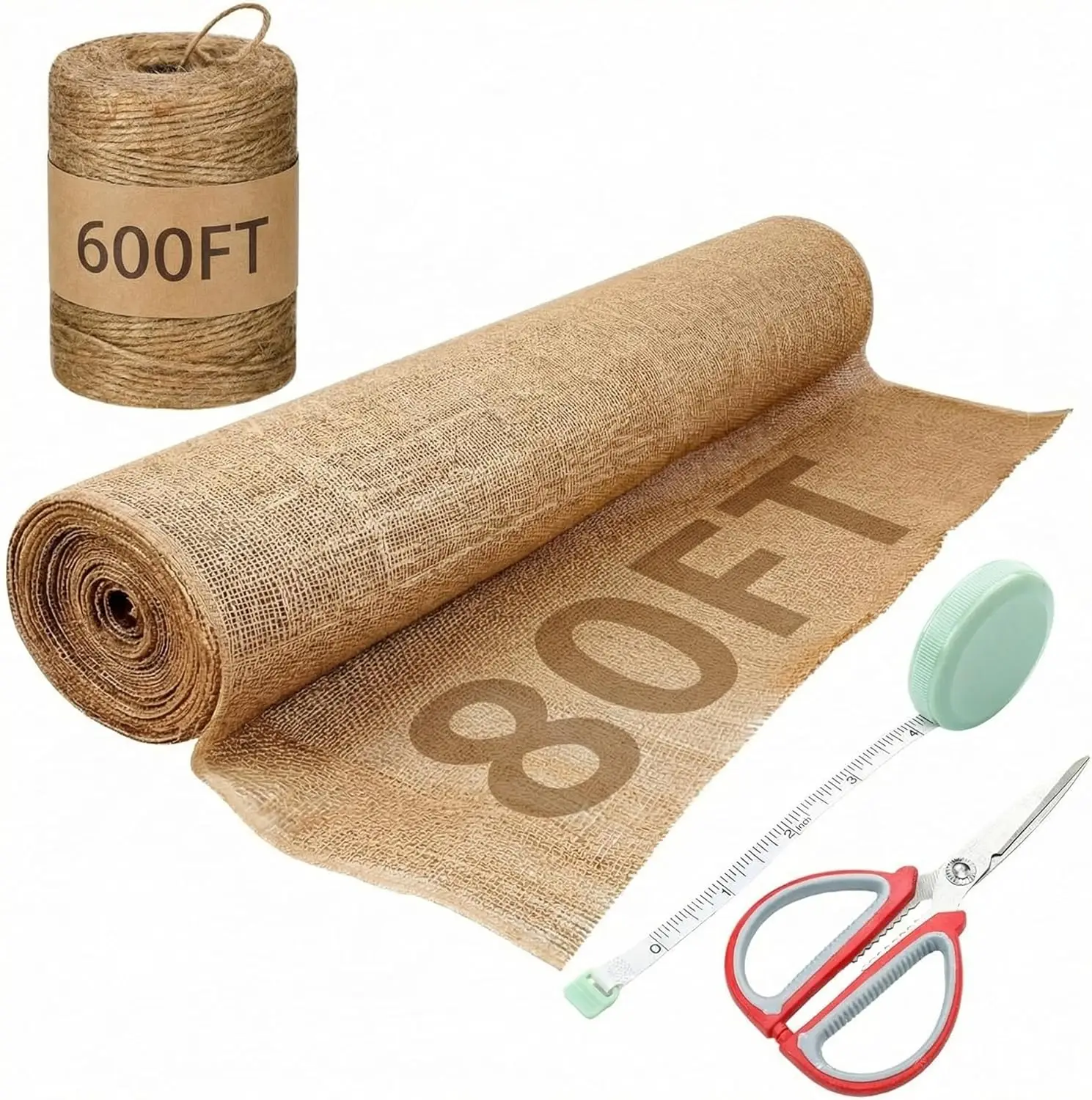 

40 Inch x 80 ft Burlap s Roll with 600 ft Natural Jute Twine Rope Burlap Tree Wraps Protector Winter Frost Plant Blank