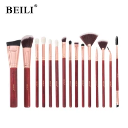 BEILI Vintage red Natural Professional Makeup brushes set Goat Blending Eyeshadow Foundation Eyeliner Eyebrow make up brush