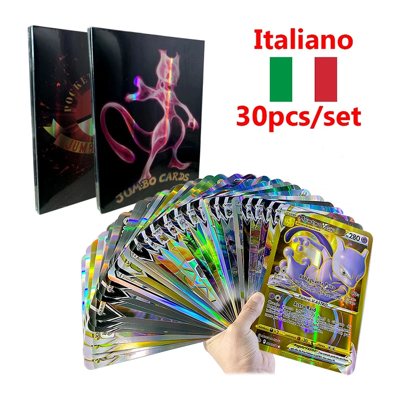 

5-30 Pcs/set Pokemon Cards Jumbo Card Italian English Vmax GX Color Energy Card Pikachu Rare Collection Battle Trainer Boys Gift